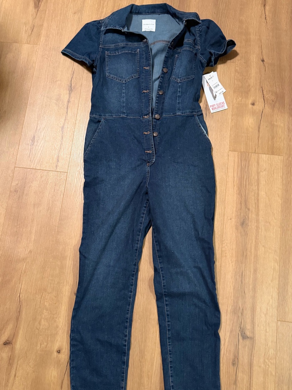 Celebrity Pink Dark Blue Denim Short Sleeve Jumpsuit